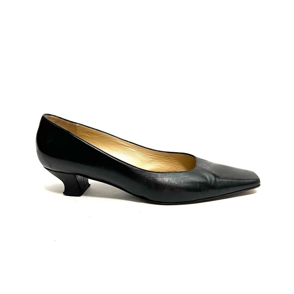 Vintage 1990s black leather square toe kitten heels